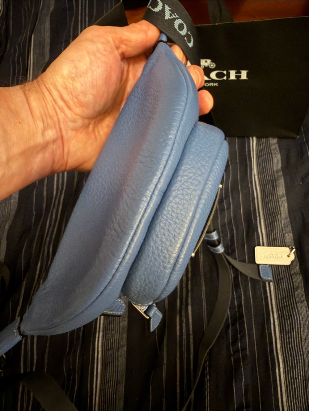 Coach Light Blue Pebbled Leather Waist Bag with Logo Strap - Picture 5 of 11